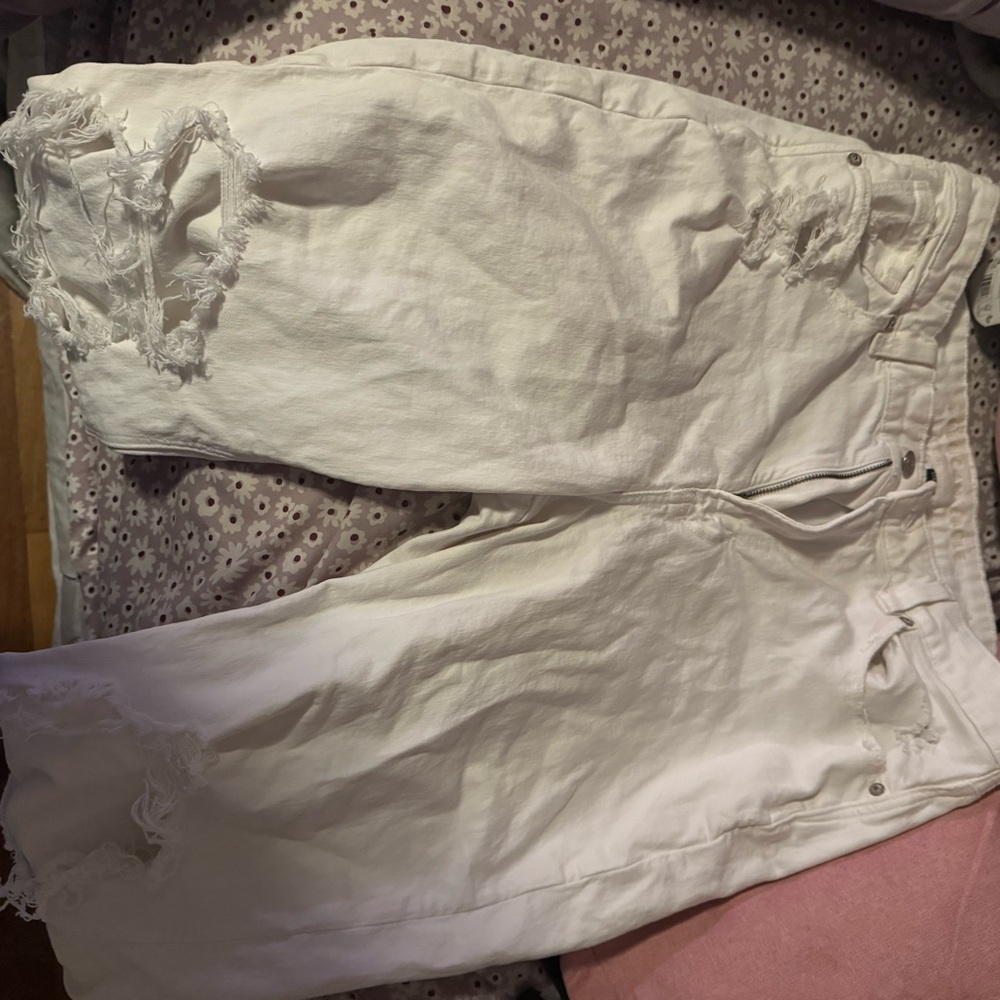 American Eagle Outfitters White Distressed Wide Leg Jeans